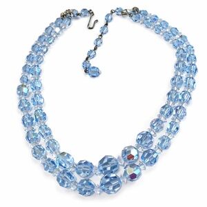 Baby Blue Periwinkle Austrian Crystal Double Strand Necklace